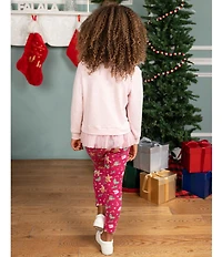 Rare Editions Little Girls Hacchi Christmas Patches With Ruffle Hem Top and Christmas Printed Leggings Set