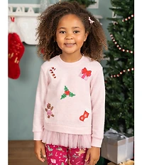Rare Editions Little Girls Hacchi Christmas Patches With Ruffle Hem Top and Christmas Printed Leggings Set