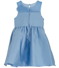 Rare Editions Little Girls Illusion-Mesh-Yoke Rosette-Appliqued Mikado Fit-And-Flare Dress
