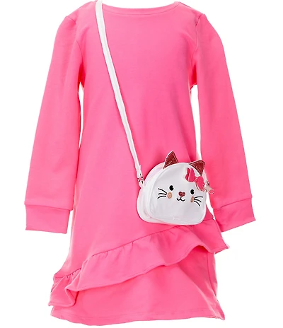Rare Editions Little Girls Long-Sleeve Asymmetrical-Ruffled Shift Dress