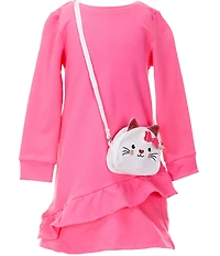 Rare Editions Little Girls Long-Sleeve Asymmetrical-Ruffled Shift Dress