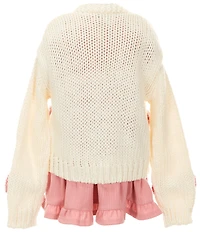 Rare Editions Little Girls Long-Sleeve Bow-Accented Chunky-Knit Cardigan & Sleeveless Textured-Knit Fit-And-Flare Dress Set