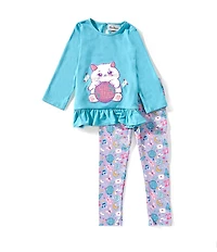 Rare Editions Little Girls Long-Sleeve Cat-Appliqued Tunic Top & Printed Leggings Set