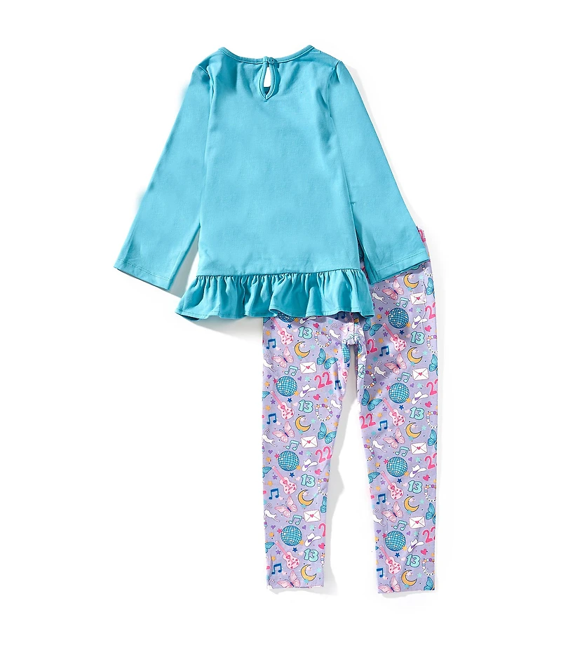 Rare Editions Little Girls Long-Sleeve Cat-Appliqued Tunic Top & Printed Leggings Set