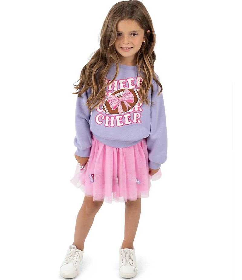 Rare Editions Little Girls Long-Sleeve Cheer French Terry Sweatshirt & Printed Mesh Tutu Skirt Set