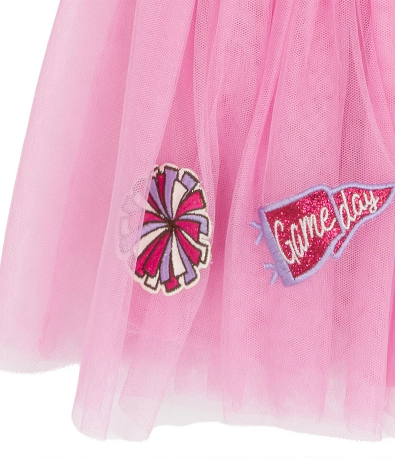 Rare Editions Little Girls Long-Sleeve Cheer French Terry Sweatshirt & Printed Mesh Tutu Skirt Set