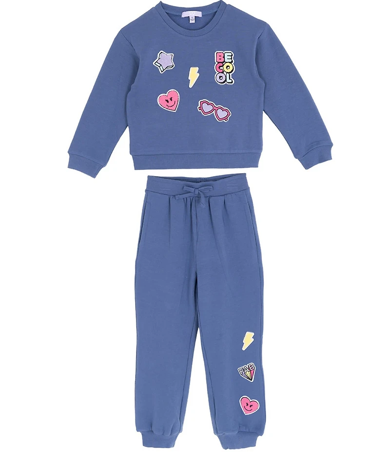 Rare Editions Little Girls Long-Sleeve Chenille-Patch Polar Fleece Sweatshirt & Matching Jogger Pants Set