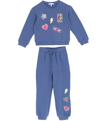 Rare Editions Little Girls Long-Sleeve Chenille-Patch Polar Fleece Sweatshirt & Matching Jogger Pants Set