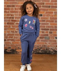 Rare Editions Little Girls Long-Sleeve Chenille-Patch Polar Fleece Sweatshirt & Matching Jogger Pants Set