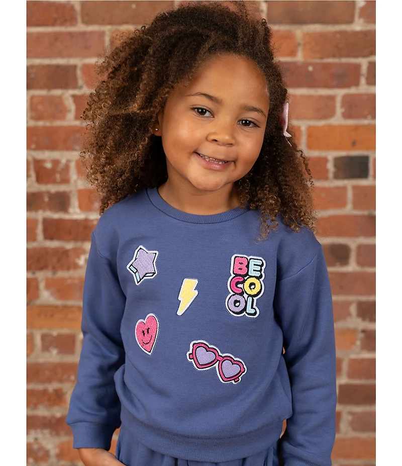 Rare Editions Little Girls Long-Sleeve Chenille-Patch Polar Fleece Sweatshirt & Matching Jogger Pants Set