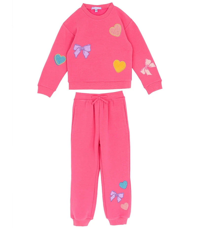 Rare Editions Little Girls Long-Sleeve Chenille-Patch PolarFleece Sweatshirt & Matching Jogger Pants Set