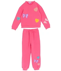 Rare Editions Little Girls Long-Sleeve Chenille-Patch PolarFleece Sweatshirt & Matching Jogger Pants Set