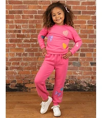 Rare Editions Little Girls Long-Sleeve Chenille-Patch PolarFleece Sweatshirt & Matching Jogger Pants Set