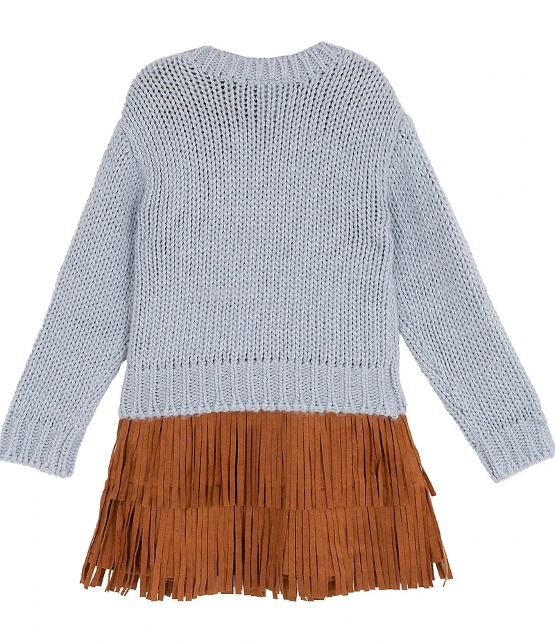 Rare Editions Little Girls Long-Sleeve Cowboy-Boot-Appliqued Sweater & Short-Sleeve Fringed-Hem Dress