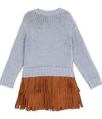 Rare Editions Little Girls Long-Sleeve Cowboy-Boot-Appliqued Sweater & Short-Sleeve Fringed-Hem Dress
