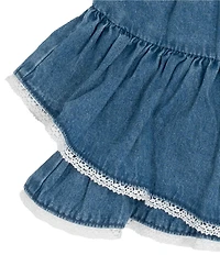 Rare Editions Little Girls Long-Sleeve Cowboy Boots Sweatshirt & Lace-Trim Asymmetrical Denim Skirt