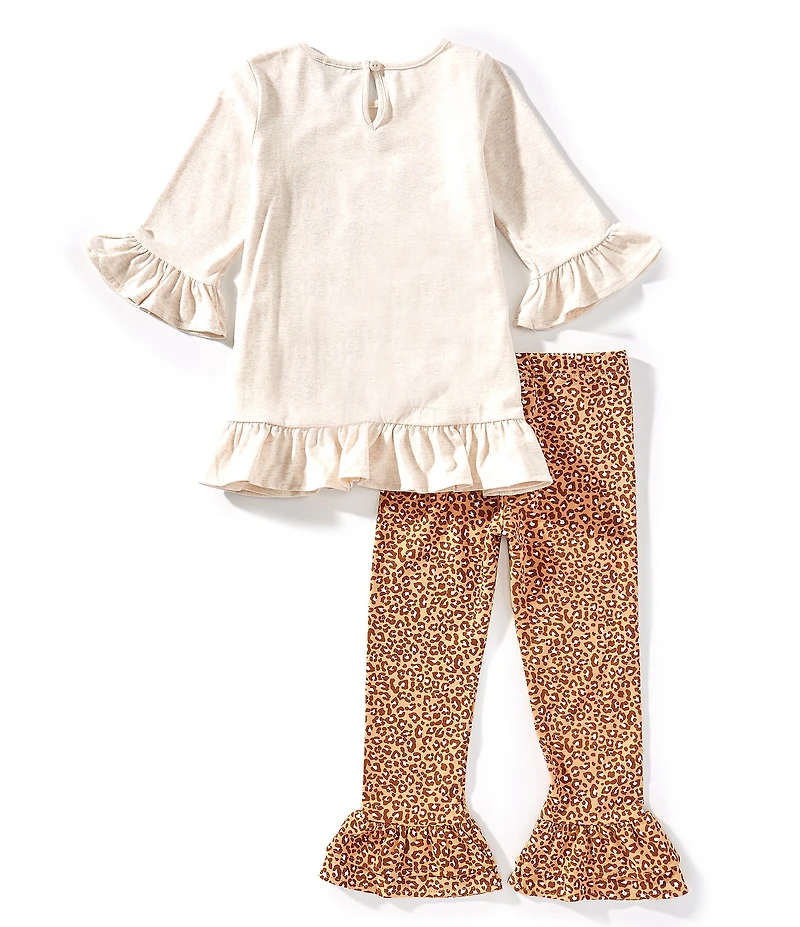 Rare Editions Little Girls Long-Sleeve Fall Harvest Motif Tunic Top & Leopard-Printed Leggings Set