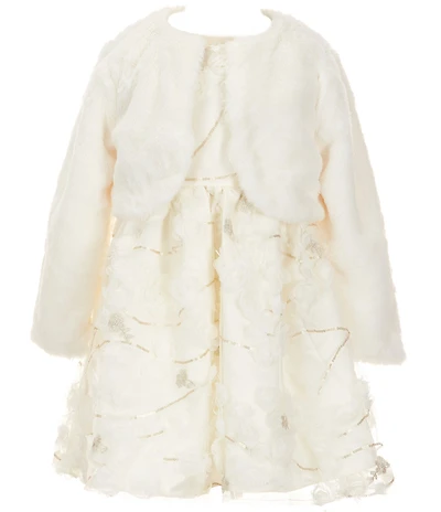 Rare Editions Little Girls Long-Sleeve Faux-Fur Bolero Jacket & Sleeveless Illusion-Bodice Soutache-Detailed Fit-And-Flare Dress