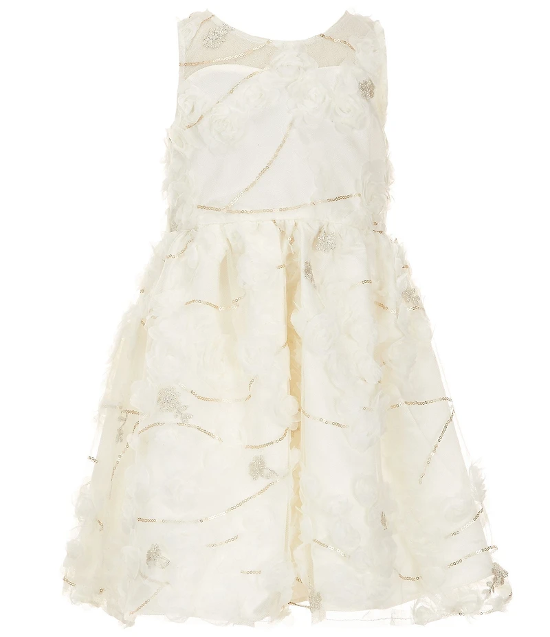 Rare Editions Little Girls Long-Sleeve Faux-Fur Bolero Jacket & Sleeveless Illusion-Bodice Soutache-Detailed Fit-And-Flare Dress