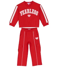 Rare Editions Little Girls Long-Sleeve Fearless Fleece Sweatshirt & Matching Jogger Pant Set