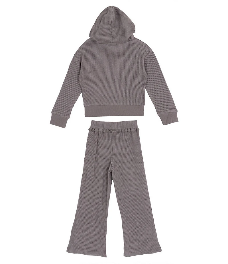 Rare Editions Little Girls Long-Sleeve Fleece Hooded Waffle-Knit Jacket & Matching Jogger Pants & Short-Sleeve T-Shirt Set