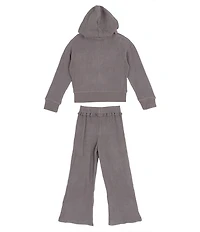 Rare Editions Little Girls Long-Sleeve Fleece Hooded Waffle-Knit Jacket & Matching Jogger Pants & Short-Sleeve T-Shirt Set