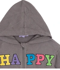 Rare Editions Little Girls Long-Sleeve Fleece Hooded Waffle-Knit Jacket & Matching Jogger Pants & Short-Sleeve T-Shirt Set