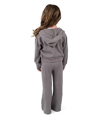 Rare Editions Little Girls Long-Sleeve Fleece Hooded Waffle-Knit Jacket & Matching Jogger Pants & Short-Sleeve T-Shirt Set