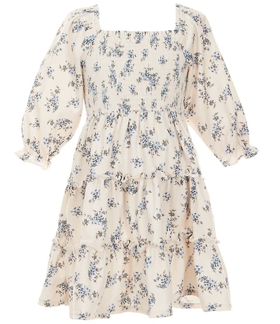 Rare Editions Little Girls Long Sleeve Floral Printed Corduroy Dress