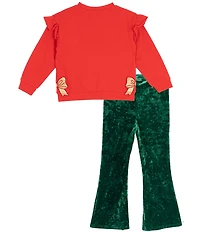 Rare Editions Little Girls Long Sleeve French Terry Holiday Holly Jolly Top With Crush Green Pants Set