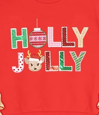 Rare Editions Little Girls Long Sleeve French Terry Holiday Holly Jolly Top With Crush Green Pants Set