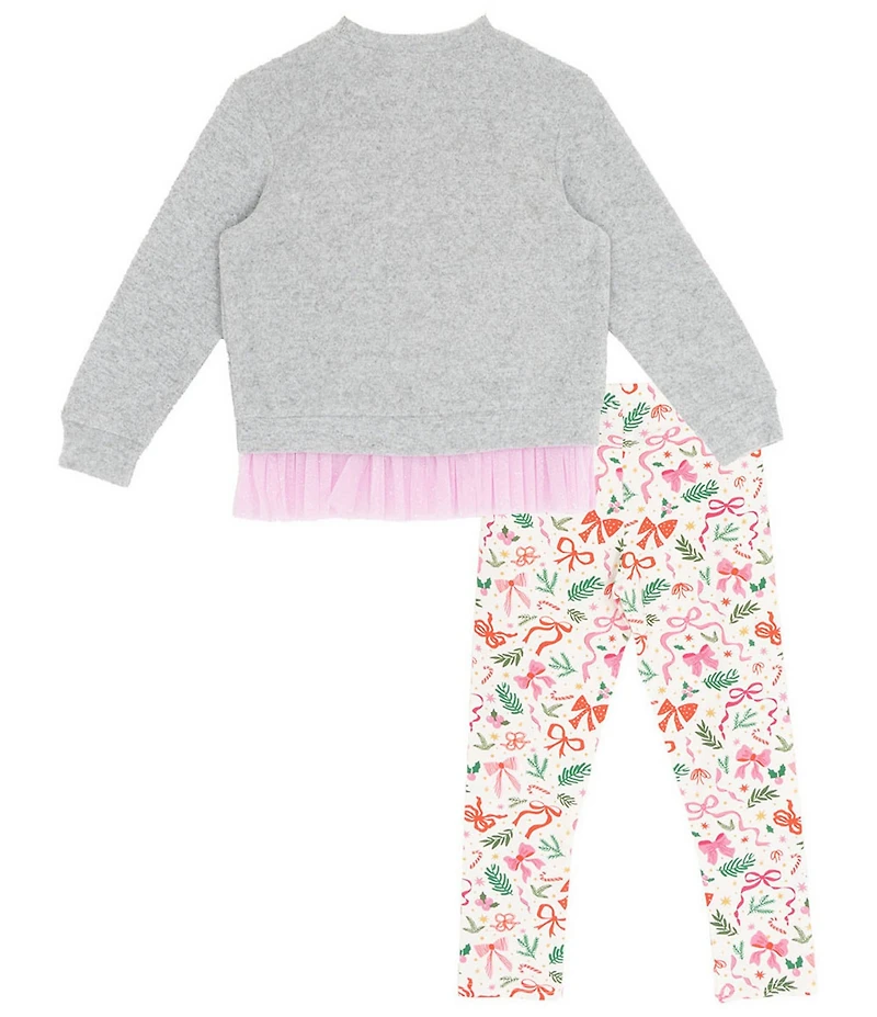 Rare Editions Little Girls Long Sleeve Hacchi Top With Bow Appliques And Printed Pants Set