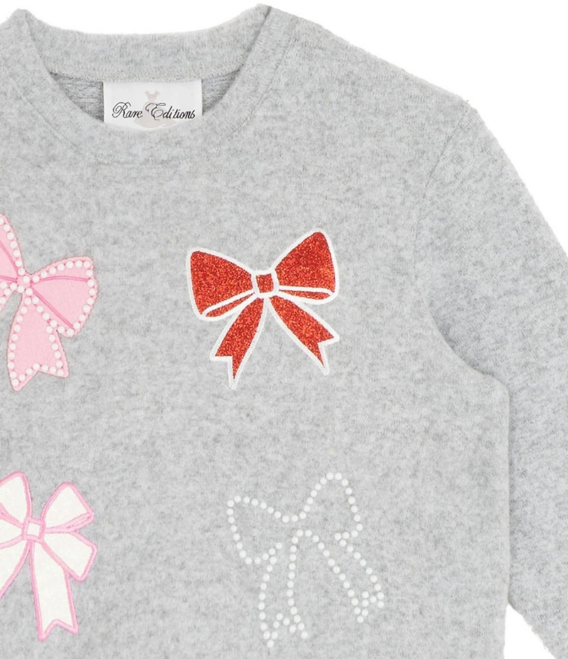 Rare Editions Little Girls Long Sleeve Hacchi Top With Bow Appliques And Printed Pants Set