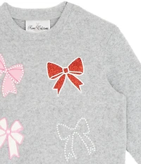 Rare Editions Little Girls Long Sleeve Hacchi Top With Bow Appliques And Printed Pants Set