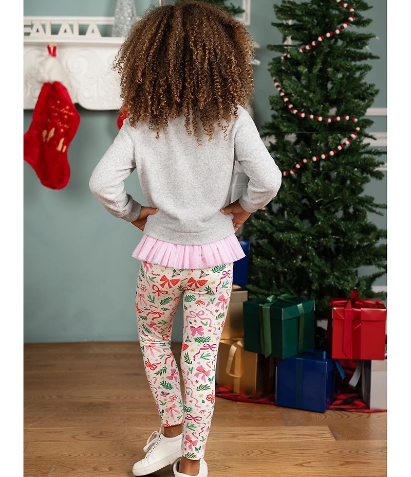 Rare Editions Little Girls Long Sleeve Hacchi Top With Bow Appliques And Printed Pants Set