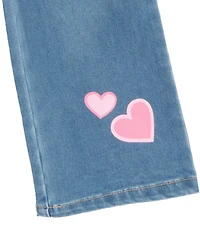 Rare Editions Little Girls Long-Sleeve Heart-Appliqued Cardigan, Short-Sleeve Solid T-Shirt & Heart-Appliqued Jeans Set