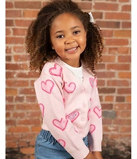 Rare Editions Little Girls Long-Sleeve Heart-Appliqued Cardigan, Short-Sleeve Solid T-Shirt & Heart-Appliqued Jeans Set