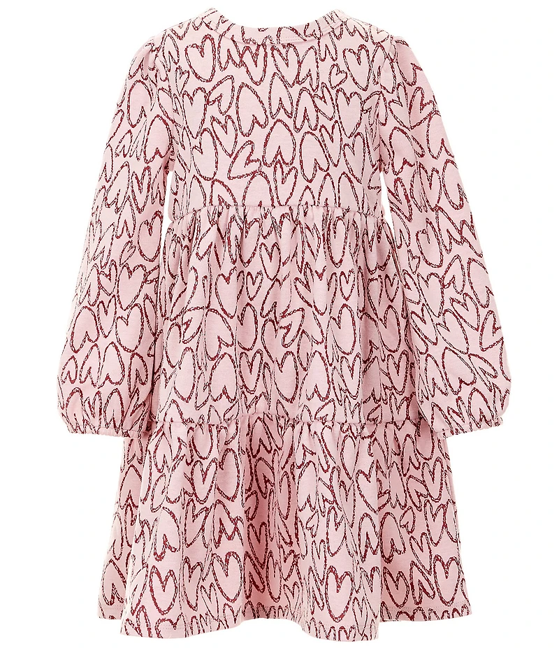 Rare Editions Little Girls Long-Sleeve Heart-Printed Double-Knit Fit-And-Flare Dress