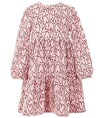Rare Editions Little Girls Long-Sleeve Heart-Printed Double-Knit Fit-And-Flare Dress