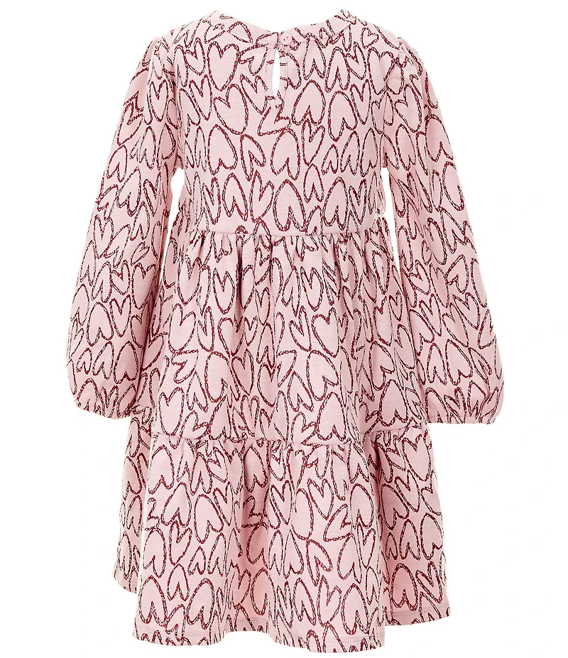 Rare Editions Little Girls Long-Sleeve Heart-Printed Double-Knit Fit-And-Flare Dress