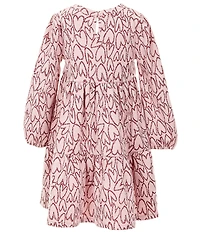 Rare Editions Little Girls Long-Sleeve Heart-Printed Double-Knit Fit-And-Flare Dress