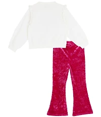 Rare Editions Little Girls Long-Sleeve Holiday Jingle Belle French Terry Sweatshirt & Printed Velvet Flared-Leg Pants Set