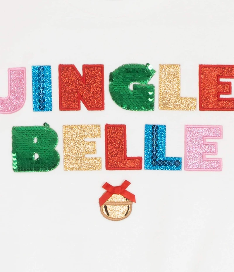 Rare Editions Little Girls Long-Sleeve Holiday Jingle Belle French Terry Sweatshirt & Printed Velvet Flared-Leg Pants Set