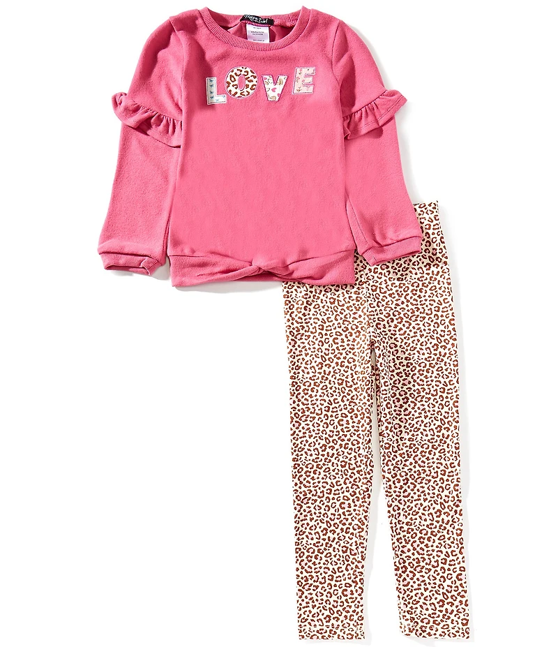 Rare Editions Little Girls Long-Sleeve Love-Applique Top & Printed Leggings Set