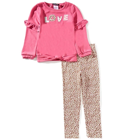 Rare Editions Little Girls Long-Sleeve Love-Applique Top & Printed Leggings Set
