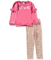 Rare Editions Little Girls Long-Sleeve Love-Applique Top & Printed Leggings Set