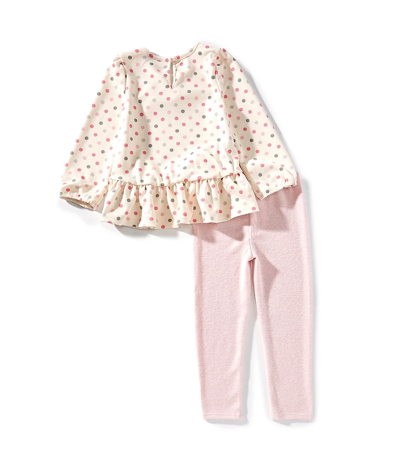 Rare Editions Little Girls Long-Sleeve Pin-dotted Bow-Accented Tunic Top & Solid Leggings Set