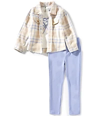 Rare Editions Little Girls Long-Sleeve Plaid Jacket, Long-Sleeve Bow-Graphic T-Shirt & Solid Leggings Set