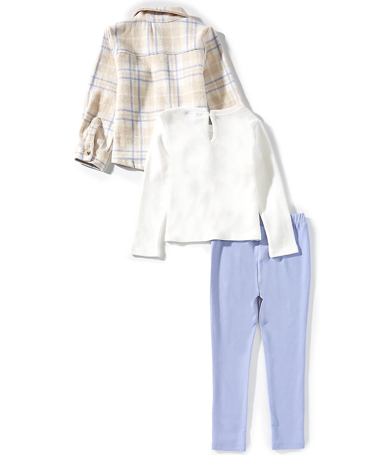 Rare Editions Little Girls Long-Sleeve Plaid Jacket, Long-Sleeve Bow-Graphic T-Shirt & Solid Leggings Set