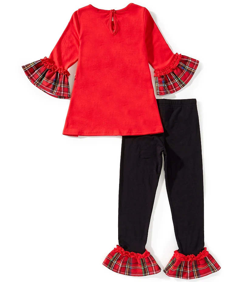 Rare Editions Little Girls Long Sleeve Red Knit Santa Applique Top & Black Dotted Leggings Set